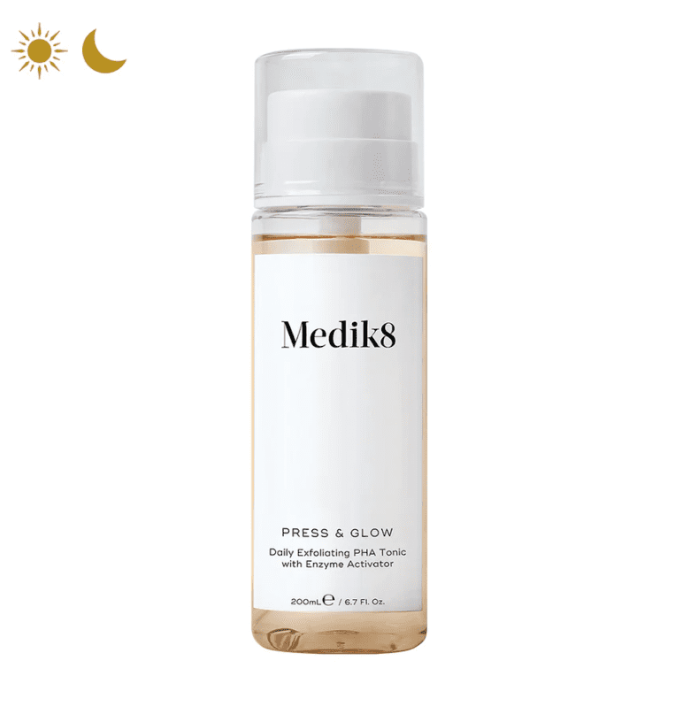 Medik8 Press & Glow Medik8 rutina facial de mañana. Opiniones: rutina cuidado facial de día Medik8 C Tetra vitamina C, Hydr8 ácido hialurónico, protección solar.